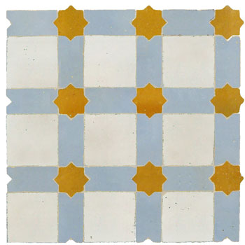 Mosaic House Moroccan tile Alhambra L 1-17-8 White Sky blue Ochre  zellige, mosaic, zellij, field, pattern, glaze, stars 